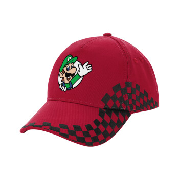 Super mario Luigi win, Adult Cap RACING Ultimate Red/Black, (100% COTTON DRILL, ADULT, UNISEX, ONE SIZE ADULT)