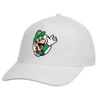 Super mario Luigi win, Καπέλο παιδικό Baseball, Drill, Λευκό (100% ΒΑΜΒΑΚΕΡΟ, ΠΑΙΔΙΚΟ, UNISEX, ONE SIZE)