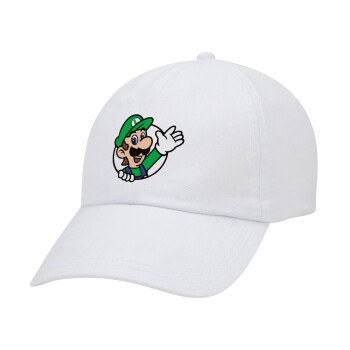 Super mario Luigi win, Καπέλο ενηλίκων Jockey Λευκό (snapback, 5-φύλλο, unisex)