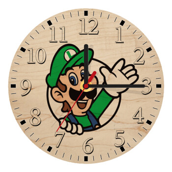 Super mario Luigi win, Ρολόι τοίχου ξύλινο plywood (20cm)