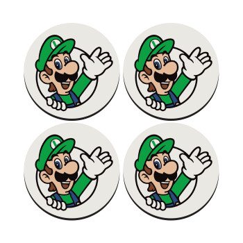 Super mario Luigi win, SET of 4 round wooden coasters (9cm)