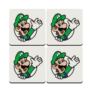 Super mario Luigi win, ΣΕΤ 4 Σουβέρ ξύλινα τετράγωνα (9cm)