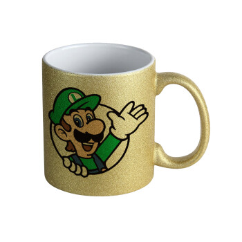 Super mario Luigi win, Κούπα Χρυσή Glitter που γυαλίζει, κεραμική, 330ml