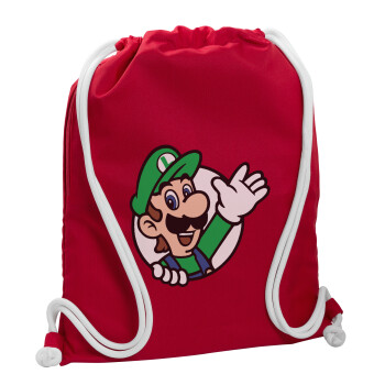 Super mario Luigi win, Backpack pouch GYMBAG Red, with pocket (40x48cm) & thick cords