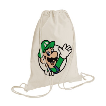 Super mario Luigi win, Τσάντα πλάτης πουγκί GYMBAG natural (28x40cm)