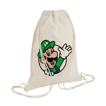 Super mario Luigi win, Backpack bag GYMBAG natural (28x40cm)