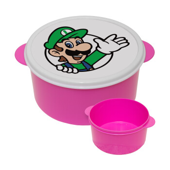 Super mario Luigi win, ΡΟΖ παιδικό δοχείο φαγητού (lunchbox) πλαστικό (BPA-FREE) Lunch Βox M16 x Π16 x Υ8cm