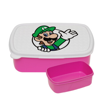 Super mario Luigi win, ΡΟΖ παιδικό δοχείο φαγητού (lunchbox) πλαστικό (BPA-FREE) Lunch Βox M18 x Π13 x Υ6cm