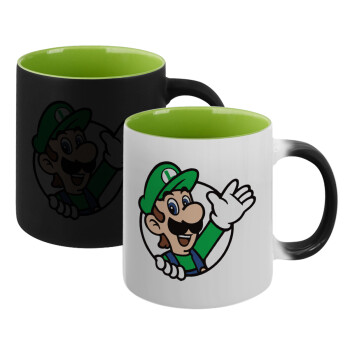 Super mario Luigi win, Κούπα Μαγική εσωτερικό πράσινο, κεραμική 330ml που αλλάζει χρώμα με το ζεστό ρόφημα