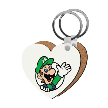 Super mario Luigi win, Μπρελόκ Ξύλινο καρδιά MDF
