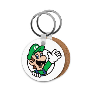 Super mario Luigi win, Μπρελόκ Ξύλινο στρογγυλό MDF Φ5cm