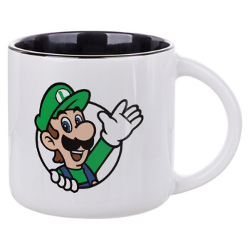 Super mario Luigi win, Κούπα κεραμική 400ml Λευκή/Μαύρη
