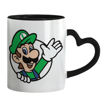Super mario Luigi win, Mug heart black handle, ceramic, 330ml