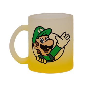 Super mario Luigi win, Κούπα γυάλινη δίχρωμη με βάση το κίτρινο ματ, 330ml