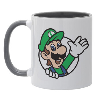 Super mario Luigi win, Κούπα χρωματιστή γκρι, κεραμική, 330ml