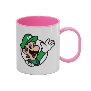 Super mario Luigi win, Κούπα (πλαστική) (BPA-FREE) Polymer Ροζ για παιδιά, 330ml
