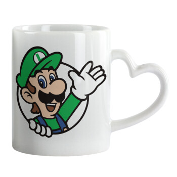Super mario Luigi win, Mug heart handle, ceramic, 330ml