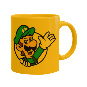 Super mario Luigi win, Ceramic coffee mug yellow, 330ml