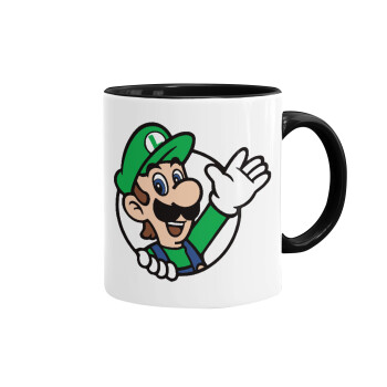 Super mario Luigi win, Κούπα χρωματιστή μαύρη, κεραμική, 330ml