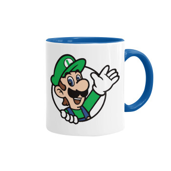 Super mario Luigi win, Mug colored blue, ceramic, 330ml