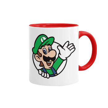 Super mario Luigi win, Κούπα χρωματιστή κόκκινη, κεραμική, 330ml