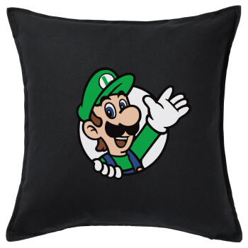 Super mario Luigi win, Sofa cushion black 50x50cm includes filling