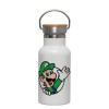 Metallic thermos (Stainless steel) White with wooden lid (bamboo), double-walled, 350ml
