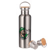 Stainless steel Silver with wooden lid (bamboo), double wall, 750ml