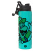 Metallic water bottle with safety lid, 850ml aluminum