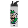 Metallic thermos bottle with straw & handle, stainless steel (Stainless steel 304), double-walled, 600ml.