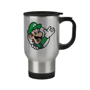 Super mario Luigi win, Stainless steel travel mug with lid, double wall 450ml