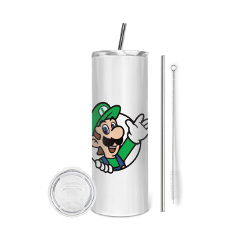 Super mario Luigi win, Eco friendly stainless steel tumbler 600ml, with metal straw & cleaning brush