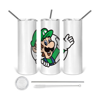 Super mario Luigi win, Tumbler stainless steel 600ml, with metal straw & cleaning brush