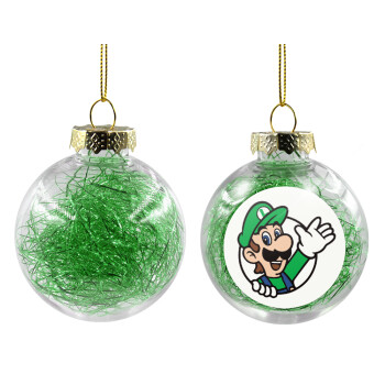Super mario Luigi win, Χριστουγεννιάτικη μπάλα δένδρου διάφανη με πράσινο γέμισμα 8cm