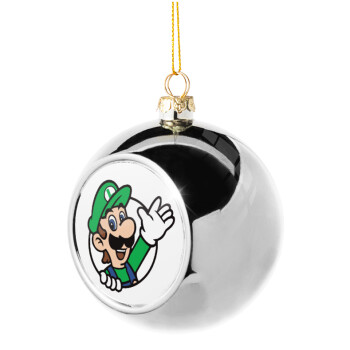 Super mario Luigi win, Χριστουγεννιάτικη μπάλα δένδρου Ασημένια 8cm