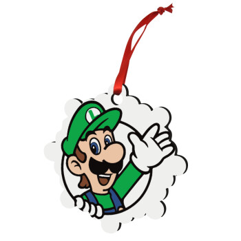 Super mario Luigi win, Χριστουγεννιάτικο στολίδι snowflake ξύλινο 7.5cm