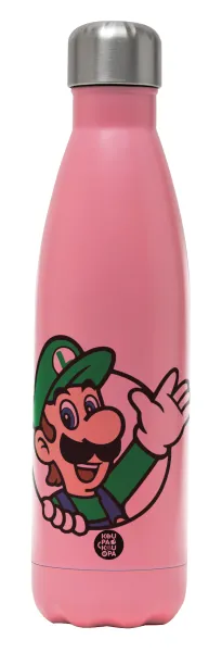 Super mario Luigi win — Metal mug thermos Pink Mat (Stainless steel), double wall, 500ml