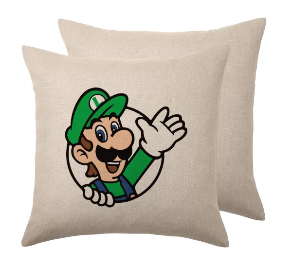 Super mario Luigi win — Linen sofa cushion, 40x40cm, filling included