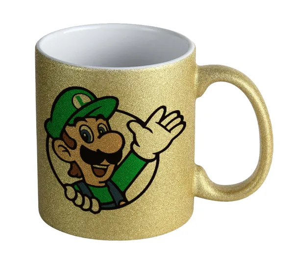 Super mario Luigi win — Κούπα Χρυσή Glitter που γυαλίζει, κεραμική, 330ml