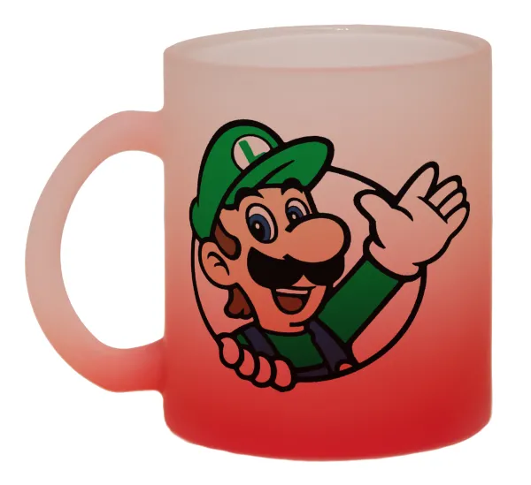 Super mario Luigi win — Two-tone glass mug with matte red base, 330ml
