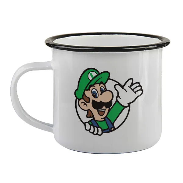 Super mario Luigi win — Enamel mug with black rim, 360ml