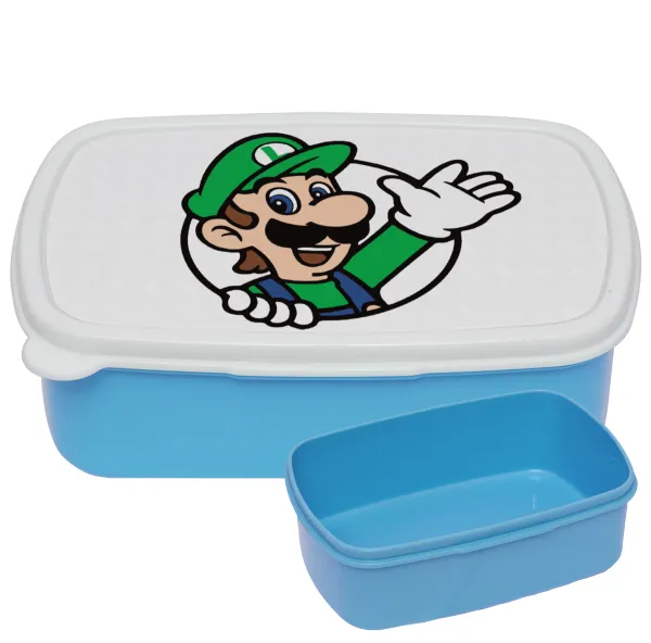 Super mario Luigi win — BLUE kids' plastic lunch box (BPA-free), L18 x W13 x H6cm