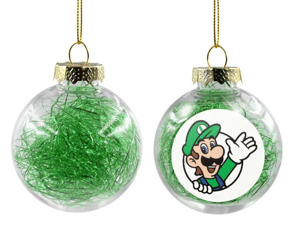 Super mario Luigi win — Transparent Christmas tree ball ornament with green filling 8cm