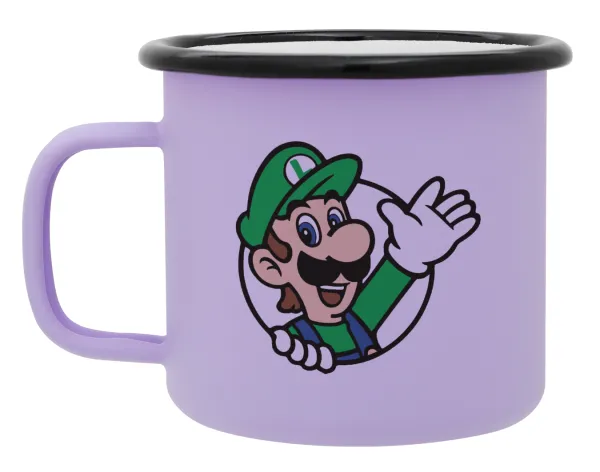 Super mario Luigi win — Metal enamel mug, matte light pastel purple, 360ml