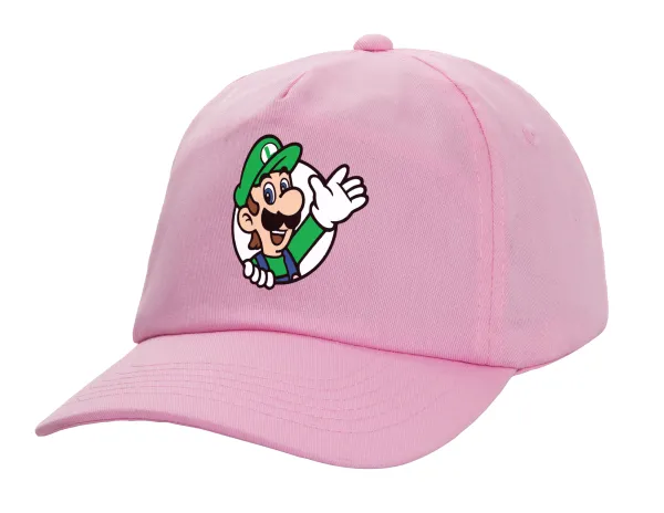Super mario Luigi win — Casual children's baseball cap, 100% Cotton Twill, PINK (COTTON, CHILDREN'S, ONE SIZE)
