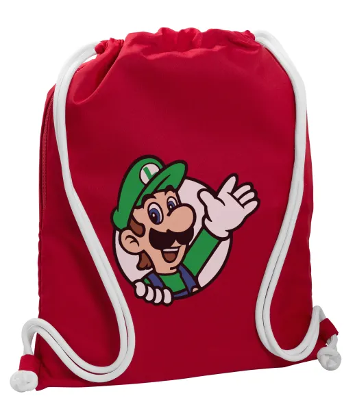 Super mario Luigi win — Backpack pouch GYMBAG Red, with pocket (40x48cm) & thick cords
