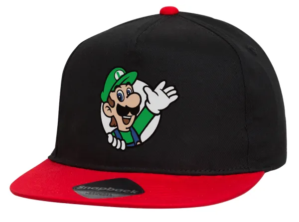 Super mario Luigi win — Children's Flat Snapback Hat, Black/Red (100% COTTON, CHILDREN'S, UNISEX, ONE SIZE)