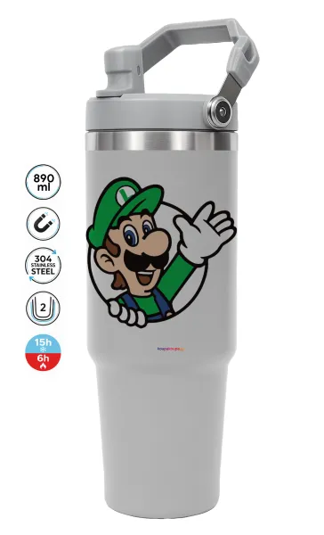 Super mario Luigi win — GREY Travel Tumbler with Handle 890ml