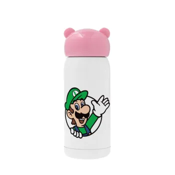 Super mario Luigi win, Ροζ ανοξείδωτο παγούρι θερμό (Stainless steel), 320ml