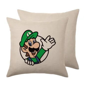 Super mario Luigi win, Μαξιλάρι καναπέ ΛΙΝΟ 40x40cm περιέχεται το  γέμισμα